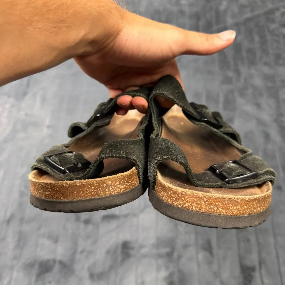 Birkenstock Arizona Sandals 41 Black Suede Double Strap Cork Slides
